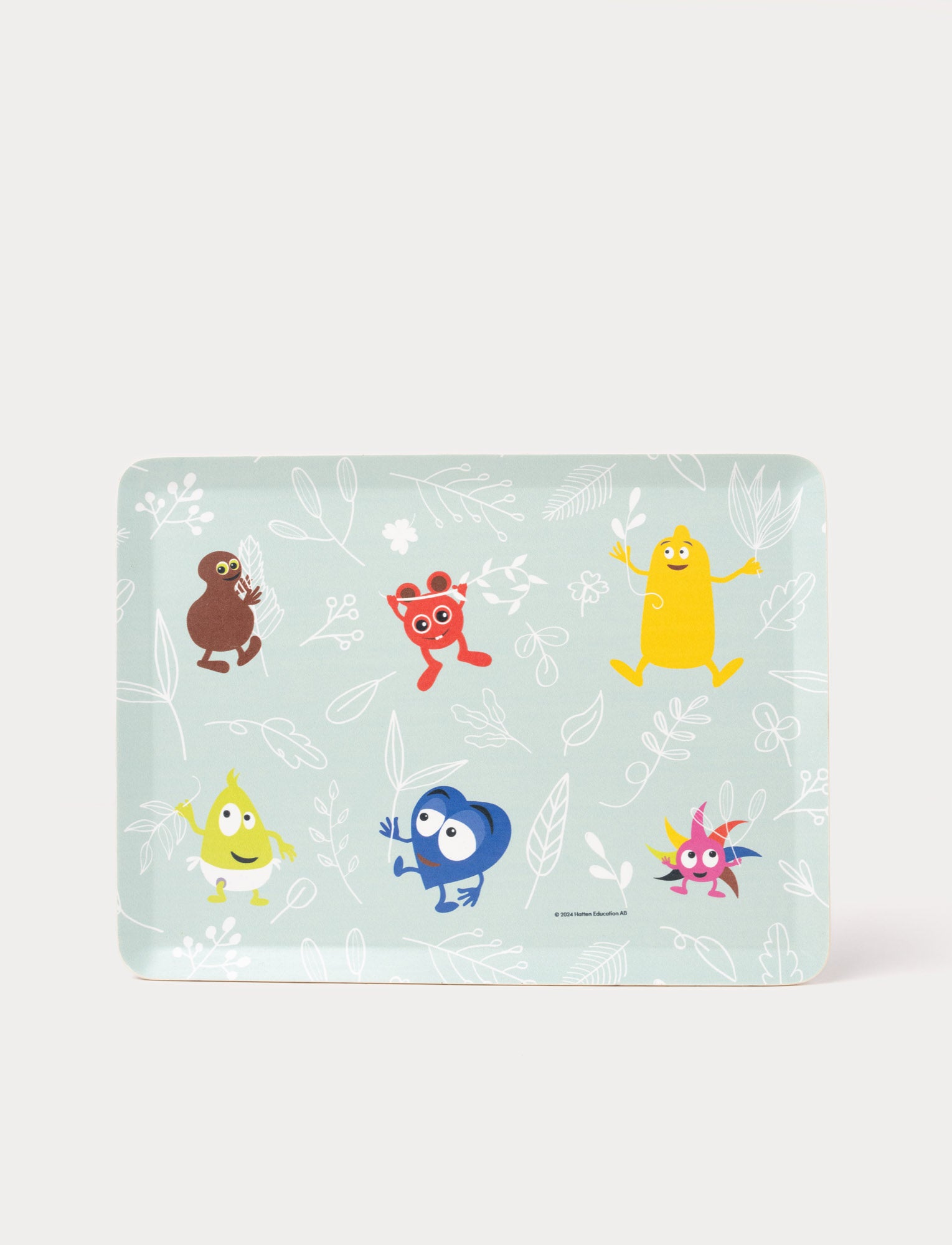 Image of Sustainable wooden tray with a colorful design of Babblarna and smooth edges