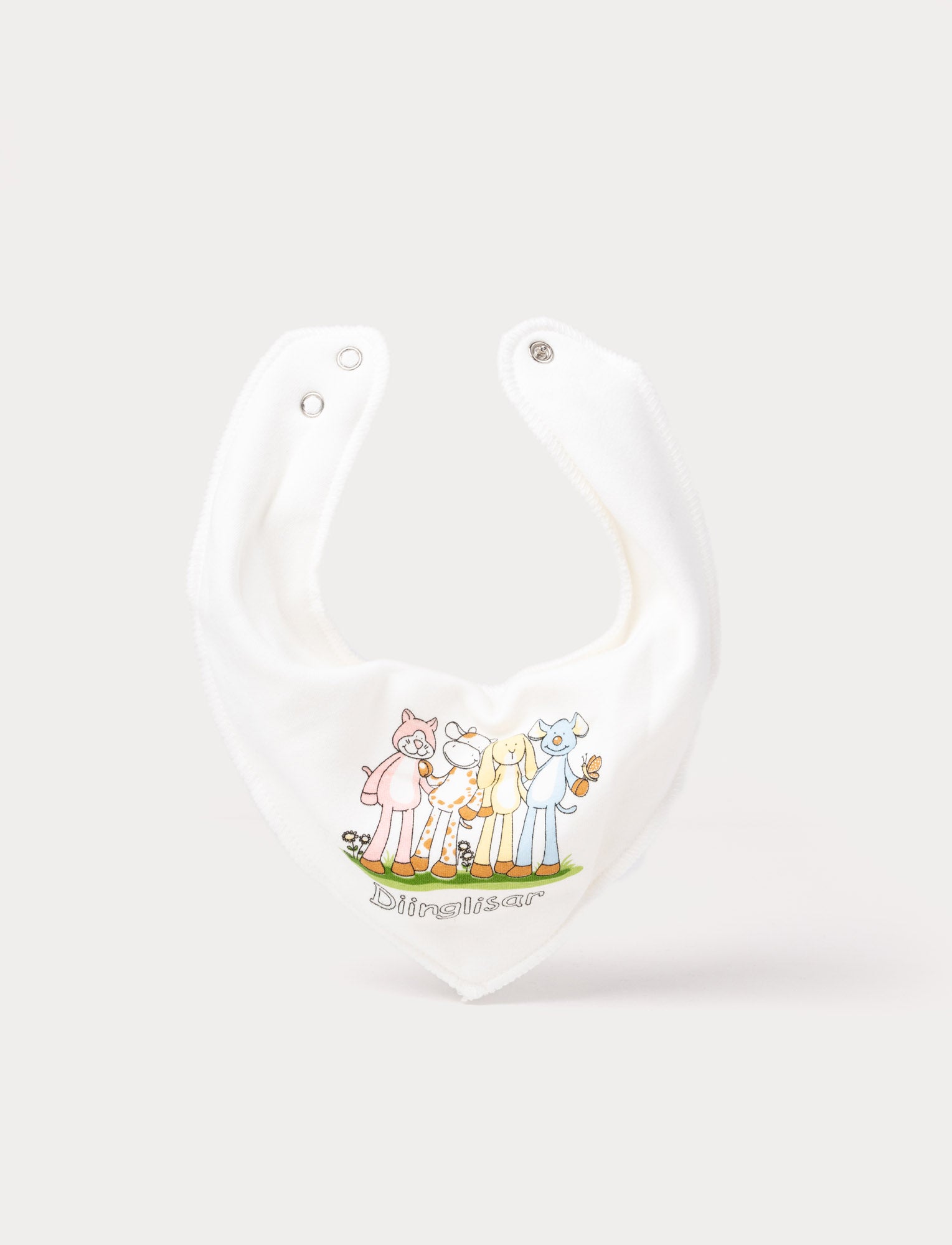 Image of Soft, double-layered cotton Diinglisar bib with adjustable snap buttons and a cute, practical design.