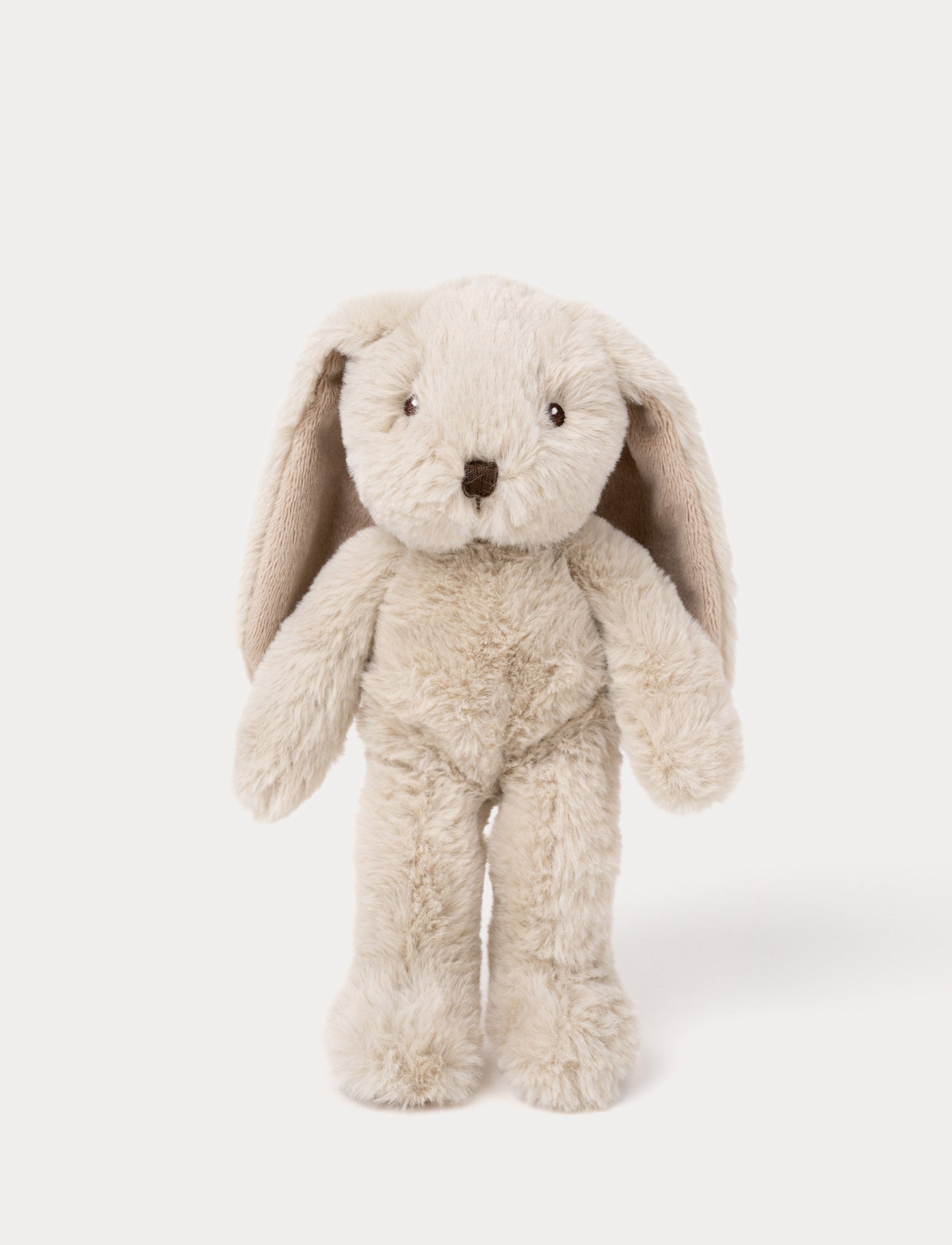 Image of A bunny with soft beige fur, a brown nose, and a charming expression.