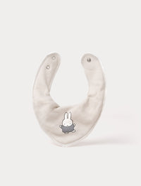 Soft, grey, double-layered cotton Miffy dribble bib with snap buttons for adjustable fit 