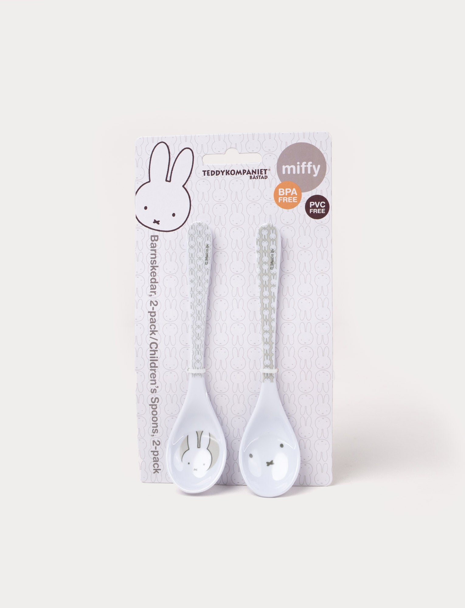  Image of Miffy-themed spoon set with two white, lightweight, durable spoons
