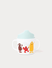 Vibrant Babblarna sippy cup with two easy-to-grip handles, a non-slip base, and Babblarna illustrations