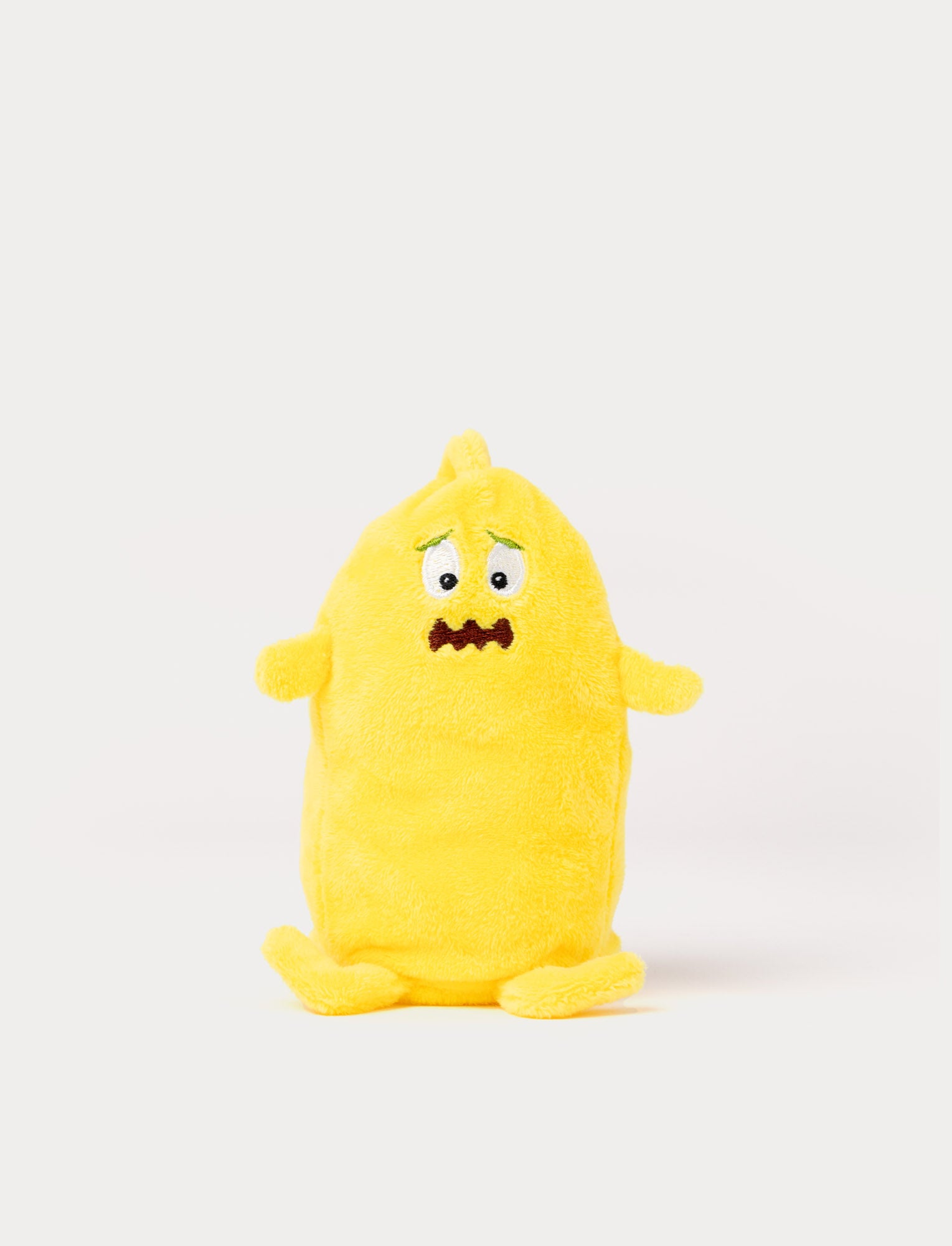  Image of Reversible Babblarna Bibbi plush toy in yellow with a worried, anxious face.