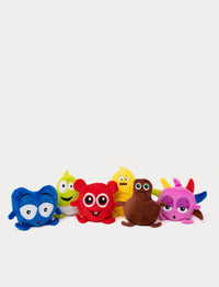 Set of colorful Babblarna plush toys, reversible emotions