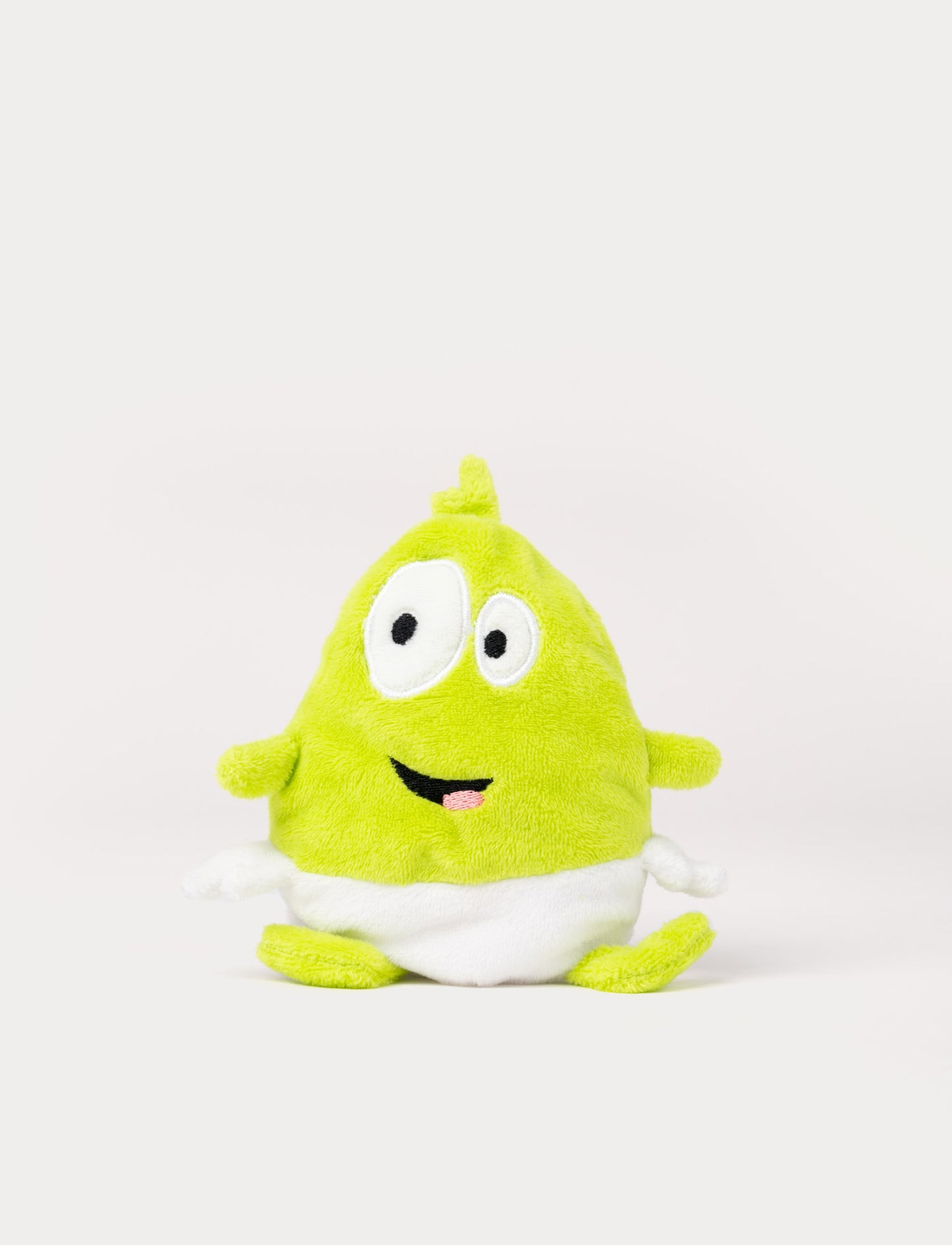 Reversible Babblarna Dadda plush toy in green with a happy, playful face.