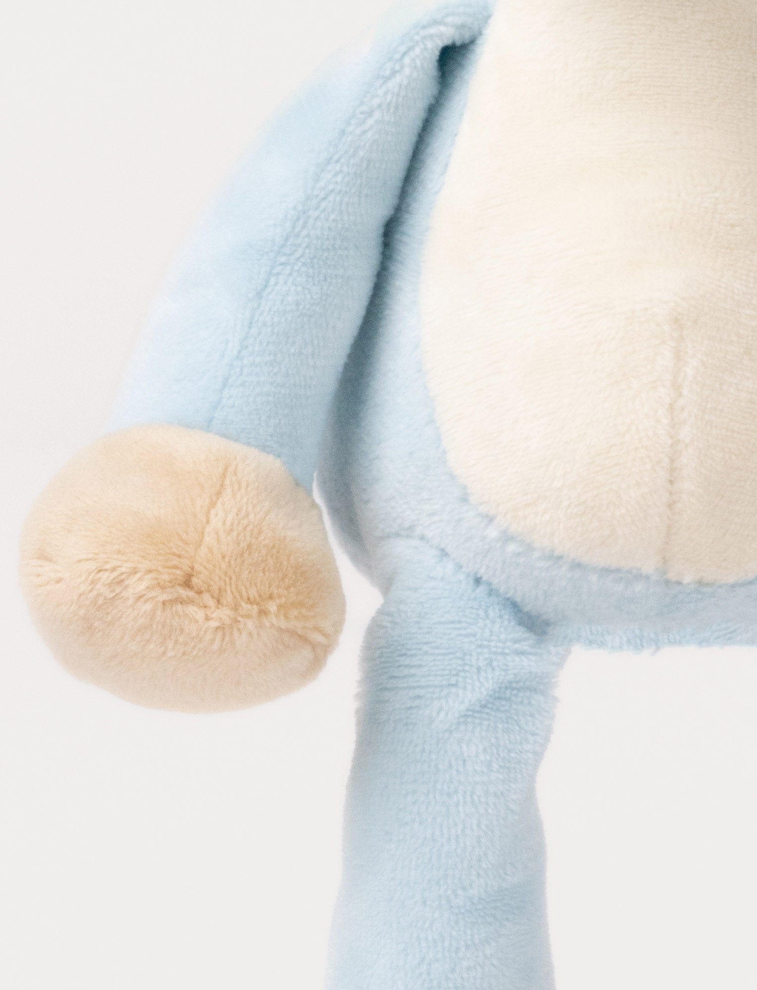  Image of A plush blue mouse music box with large ears, a white belly, and a fabric loop for hanging.