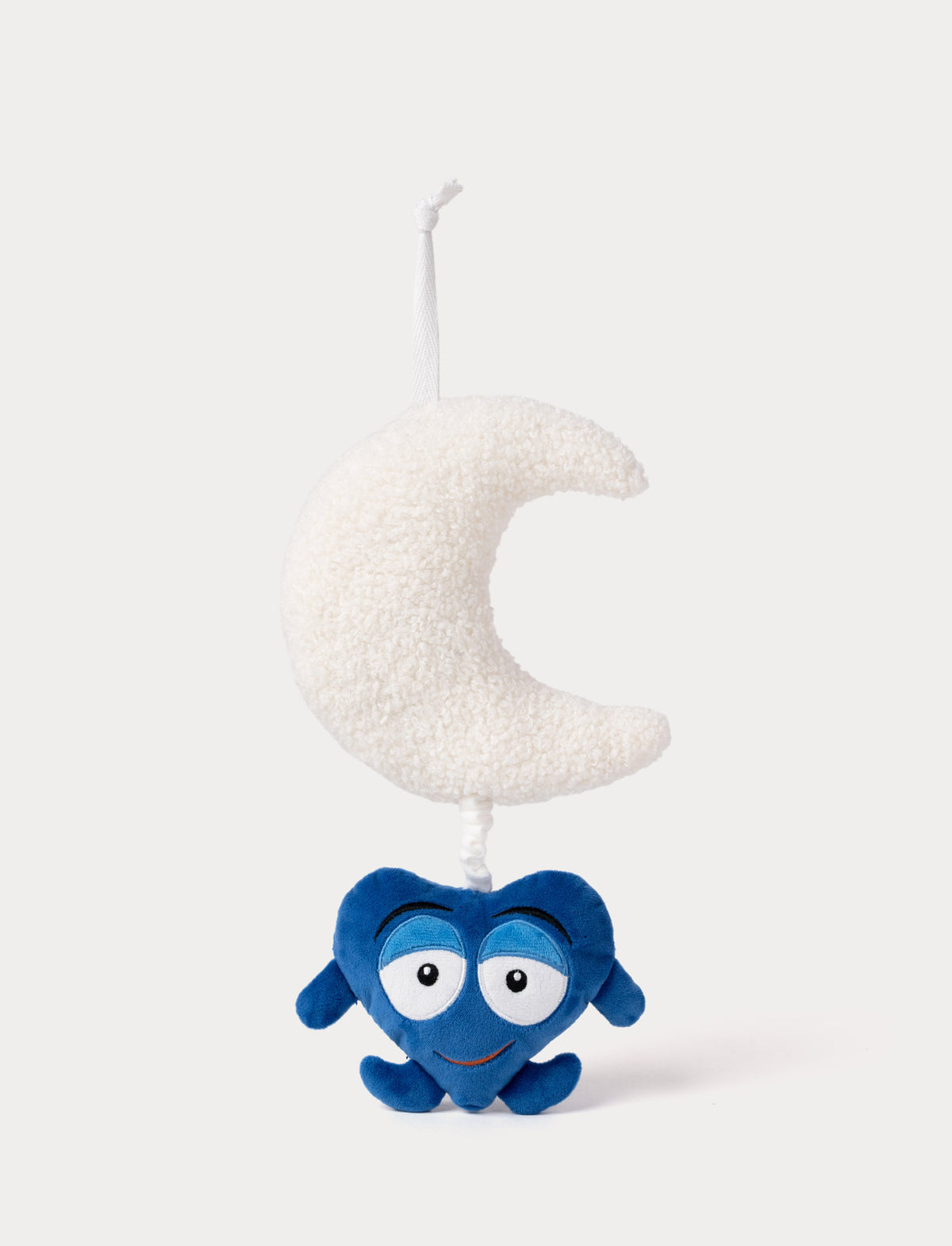 A plush baby musical toy featuring Doddo from Babblarna, a fuzzy crescent moon