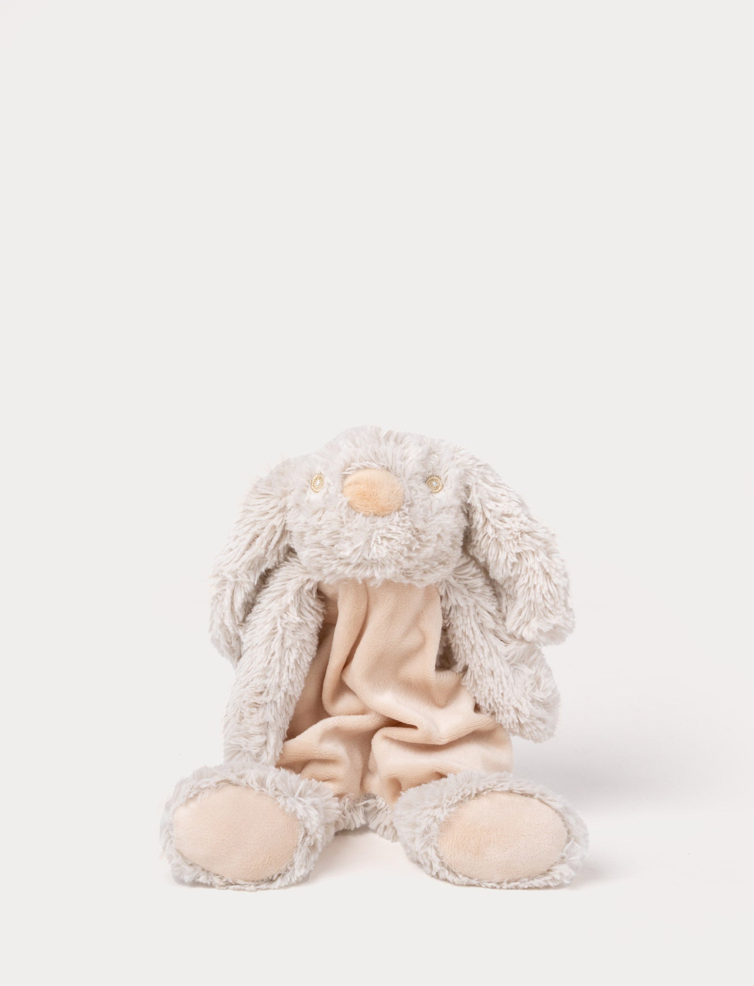  Image of Soft baby blanket with a plush beige bunny head, floppy furry ears, and a cozy fabric body.