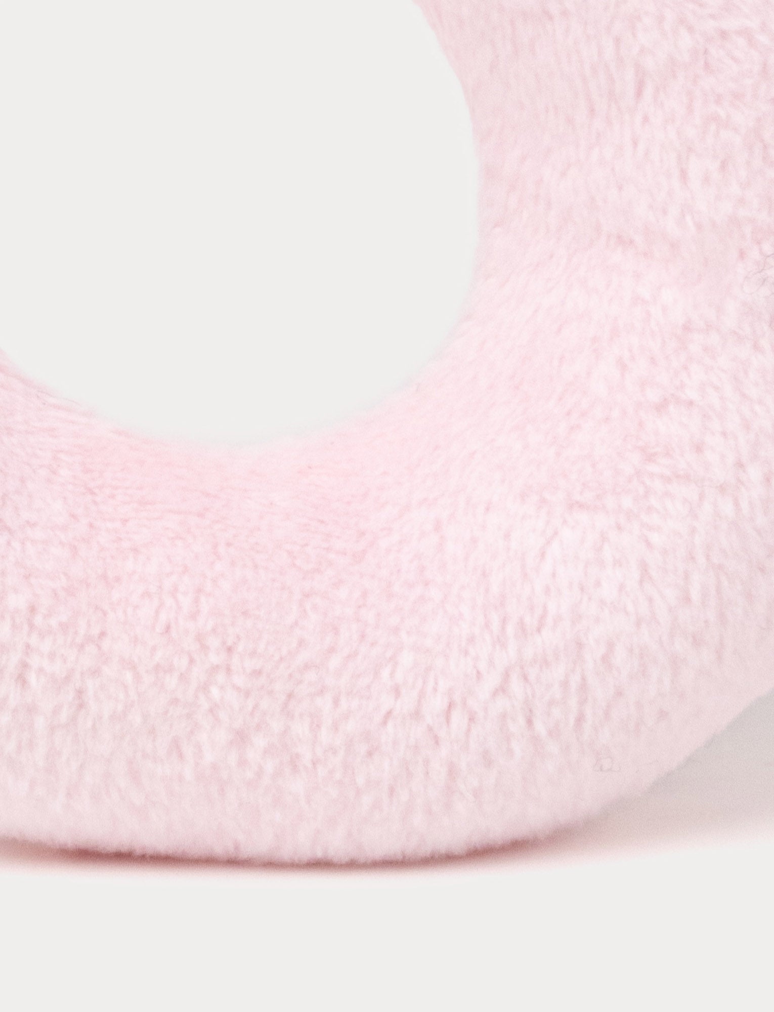  Image of Soft pink baby rattle with a plush bunny head and floppy furry ears.
