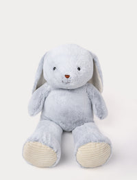 Large, gray plush bunny with soft fur, long floppy ears, and a gentle expression.