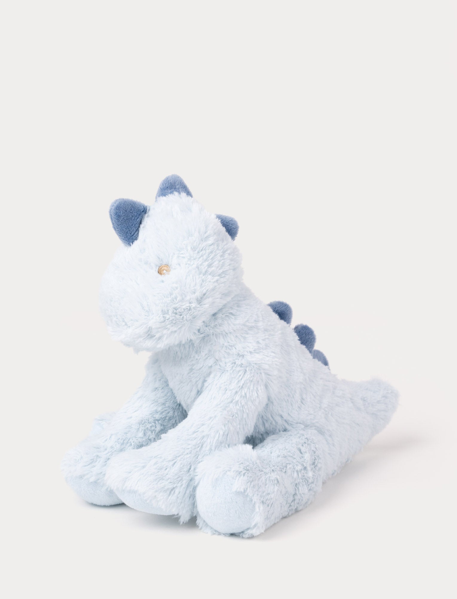  Image of Soft plush light blue dino with dark blue fabric spikes and a fluffy texture.