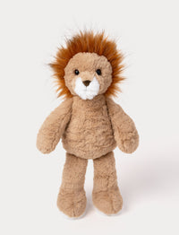 Soft plush lion with a fluffy brown mane, a light brown body, and a white muzzle.