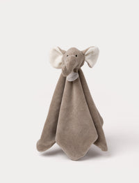 Soft grey elephant comfort blanket with large ears and a small tag reading "Diinglisar."