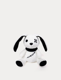 Soft white bunny plush toy with glow-in-the-dark effect. Halloween design.