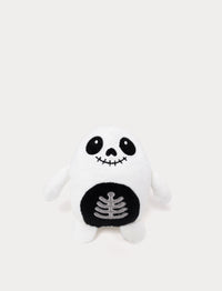 Soft white ghost plush toy with glow-in-the-dark effect. Skeleton design.
