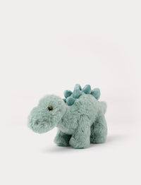 Soft green Stegosaurus dinosaur plush toy with fluffy fur and back plates