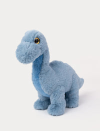 Soft blue Brachiosaurus dinosaur plush toy with fluffy fur and shiny eyes