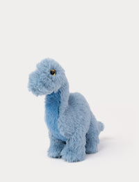 Soft blue Brachiosaurus dinosaur plush toy with fluffy fur and shiny eyes