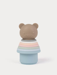 Teddy bear-shaped stacking toy in silicone, colorful pastels