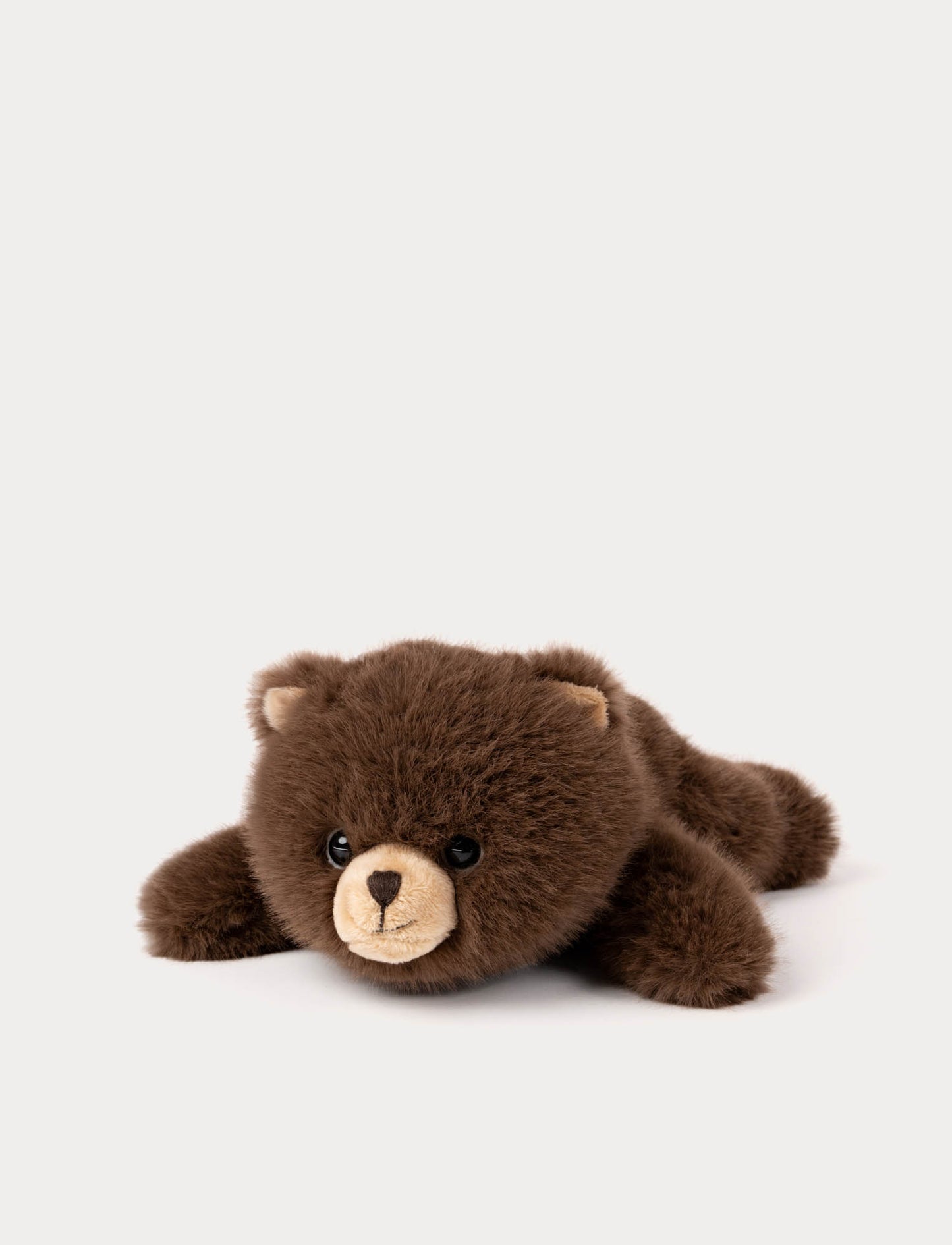 Brown teddy bear lying down