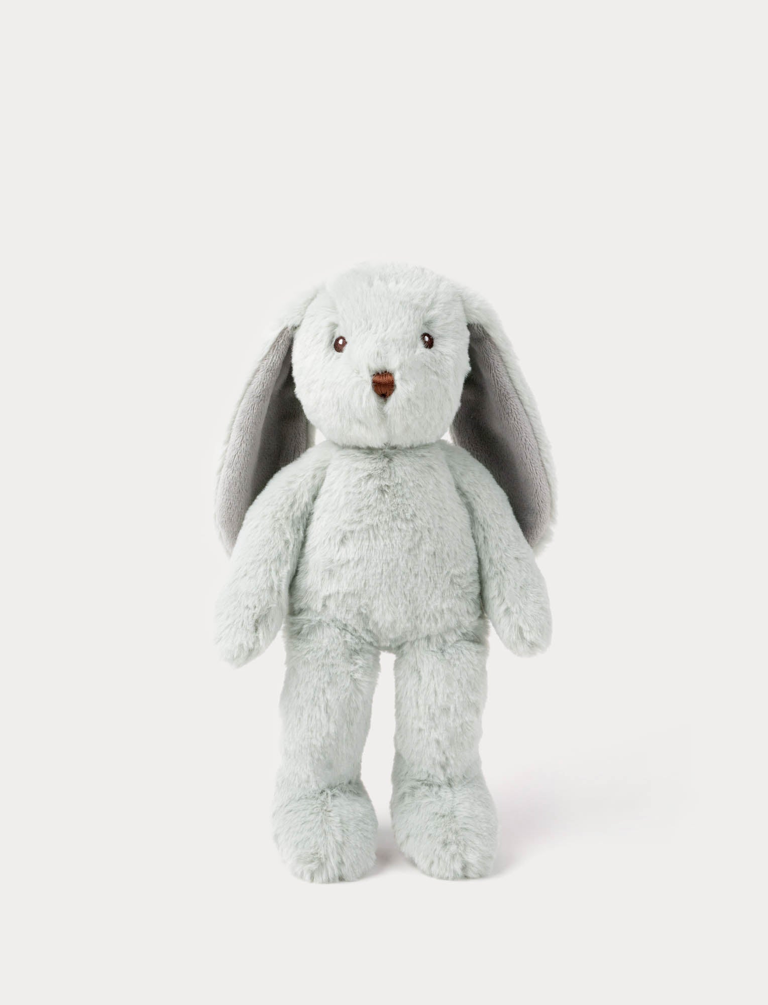  Image of plush bunny toy with grey ears and light green body