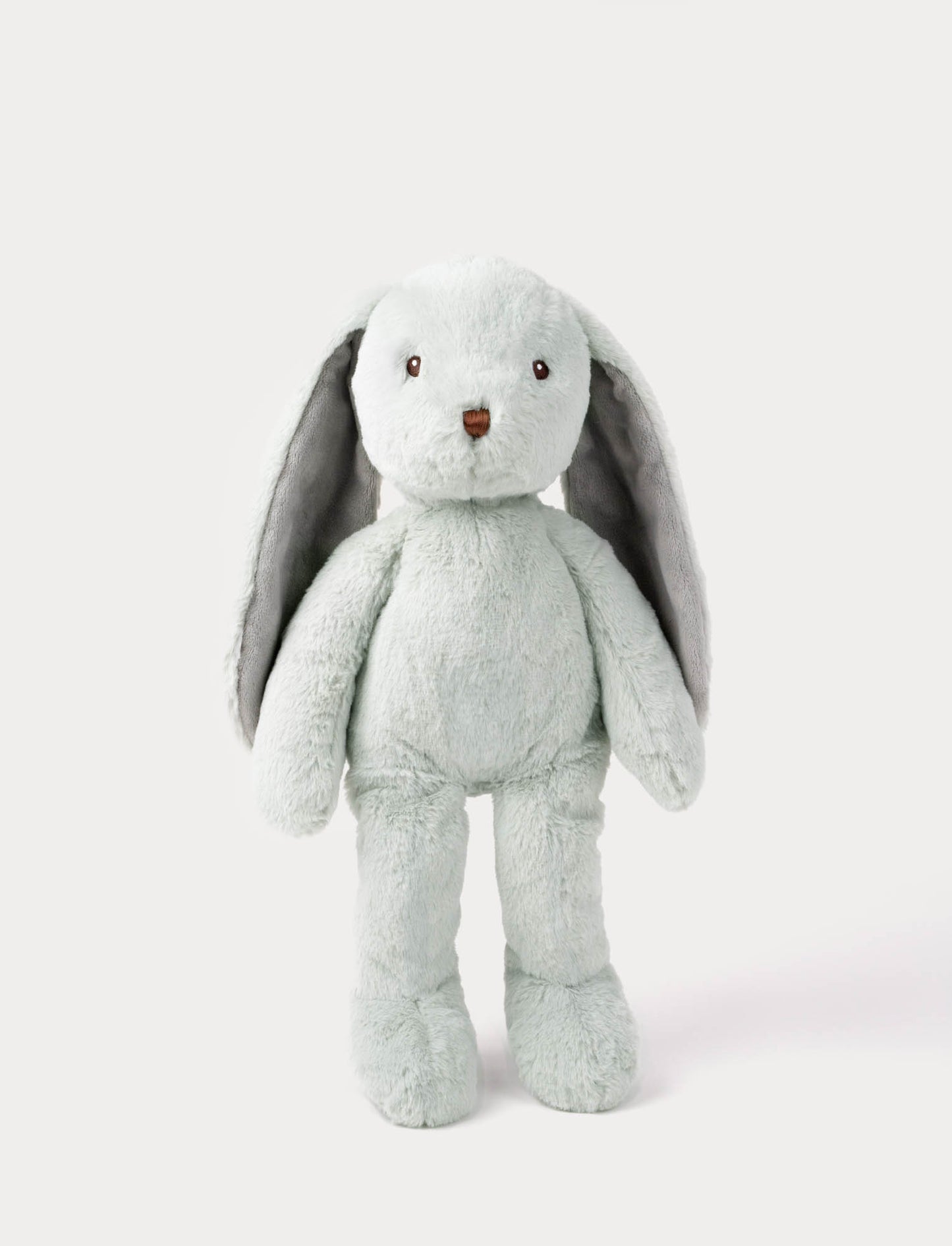 Plush toy bunny with gray ears and light green body