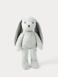 Plush toy bunny with gray ears and light green body
