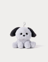 Plush dog keychain with black ears on a white background