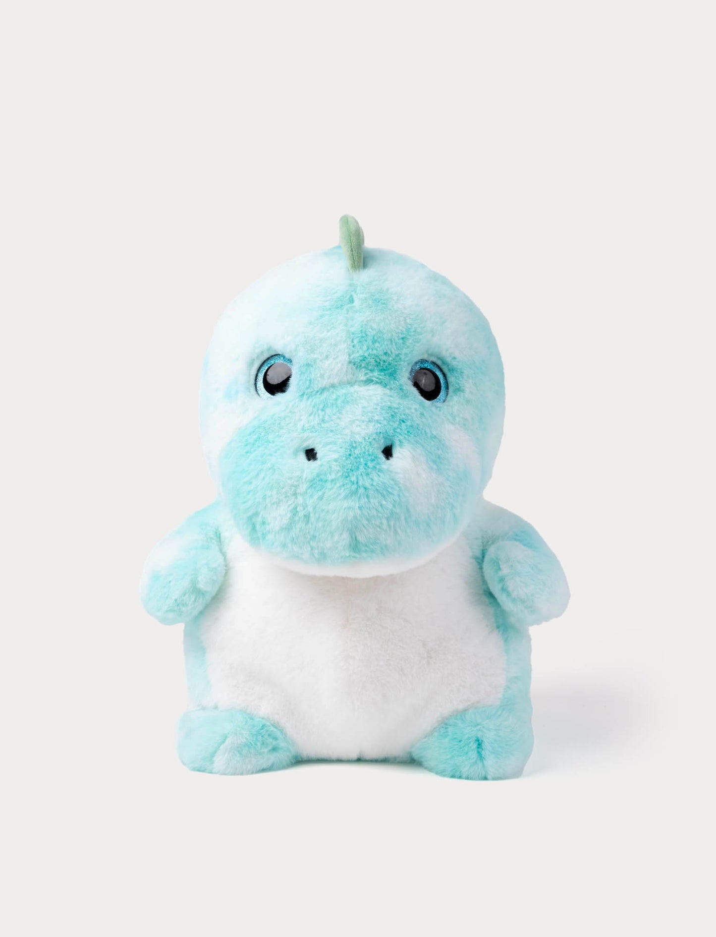 Plush dino with a blue and white design 