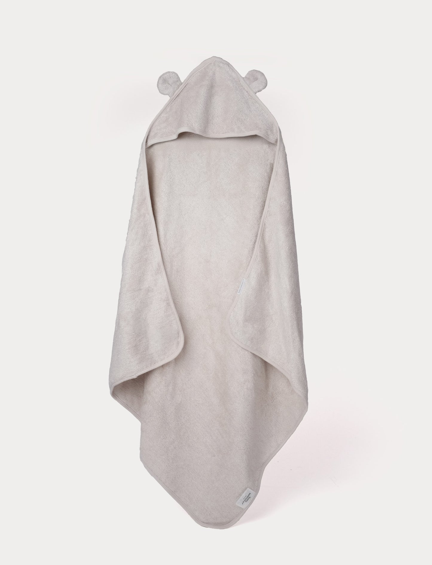 Light gray hooded towel with bear ears on a white background
