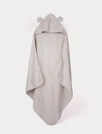 Light gray hooded towel with bear ears on a white background