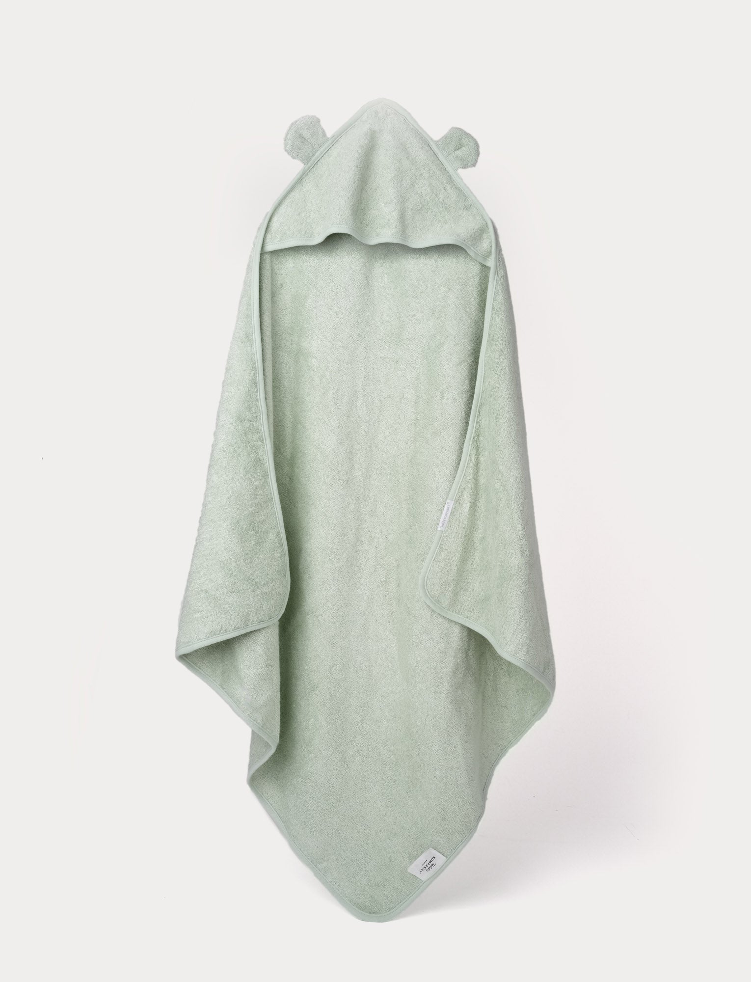  Image of Light green hooded towel with bear ears on a white background