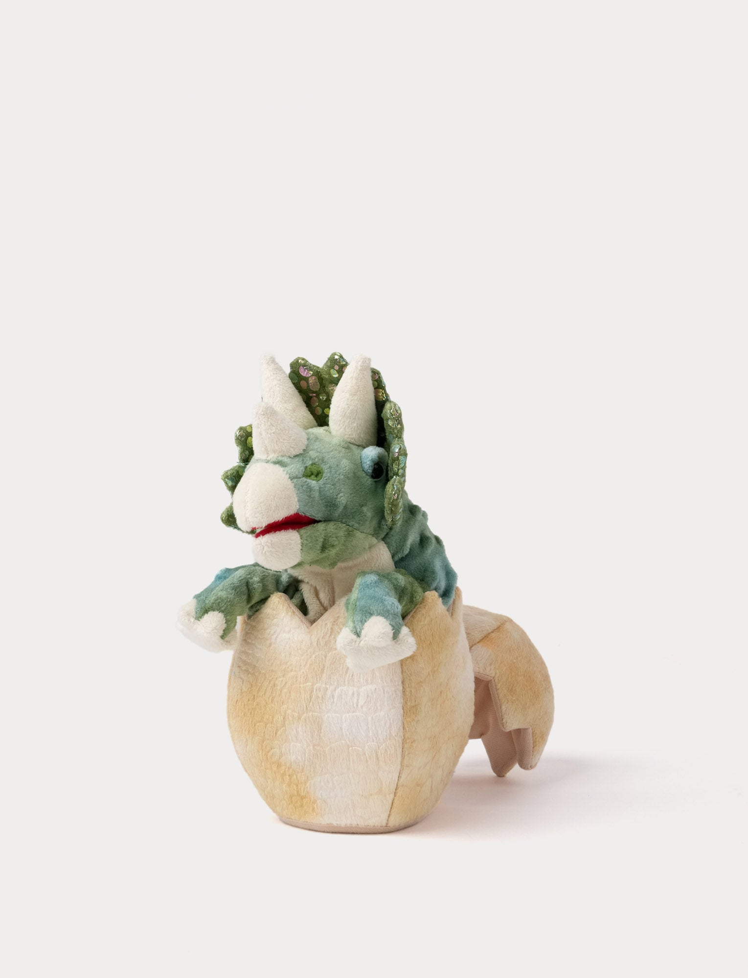  Image of Plush dino hand puppet in a dino egg