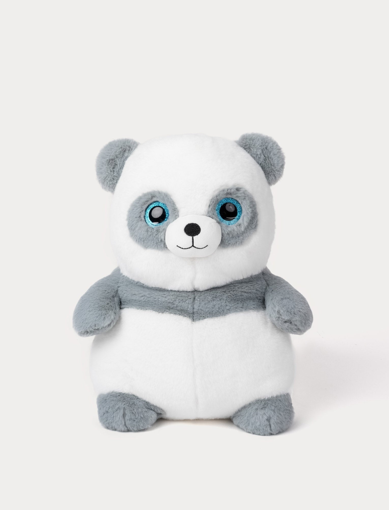  Image of Plush toy panda with gray arms and ears on a white background