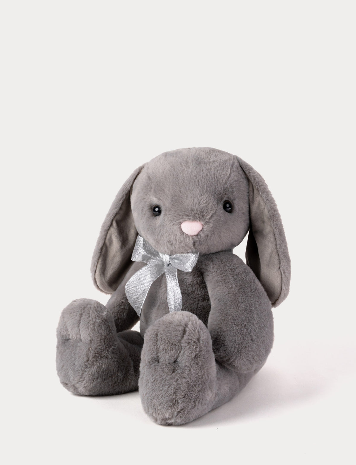 Grey plush bunny with silver bow