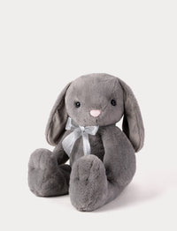 Grey plush bunny with silver bow